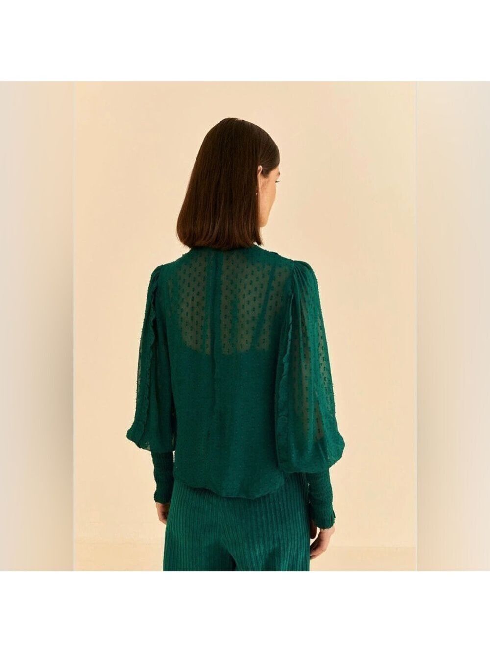 Farm Rio Emerald Ruffle Long Sleeve Blouse - Picture 9 of 11